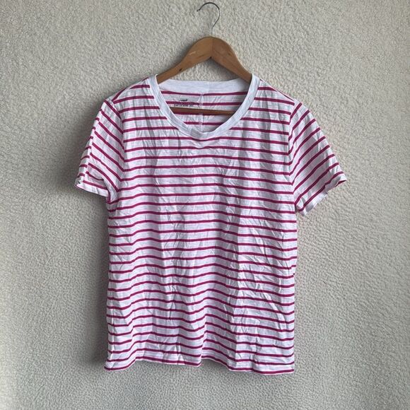 J Crew Girlfriend Tee Womens Size XL Pink White Stripe‎ - Picture 1 of 8